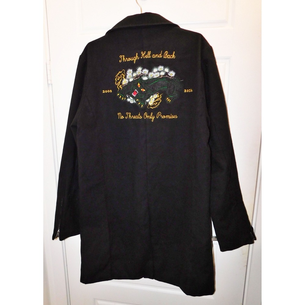 Civil Regime Coat Black‎ Trench Embroidered Through Hell And Back sz M